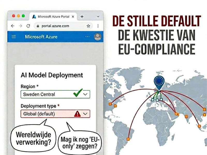 Azure-portal: regio Sweden Central gekozen, maar deployment-type 'Global (default)' stuurt verkeer naar datacenters buiten de EU